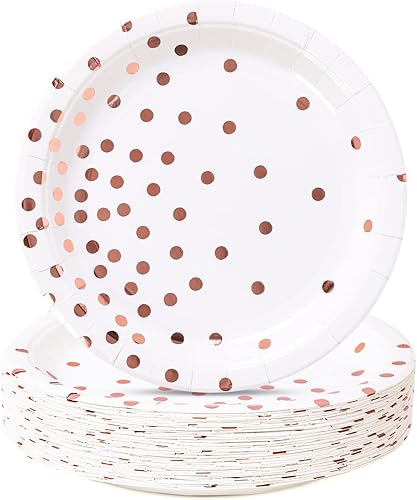 CENLBJ Platos de papel de oro rosa, 100 unidades, platos de papel de fiesta de puntos de oro blanco y rosa, platos de postre desechables perfectos CENLBJ Platos de papel de oro rosa, 100 unidades, platos de papel de fiesta de puntos de oro blanco y rosa, platos de postre desechables perfectos