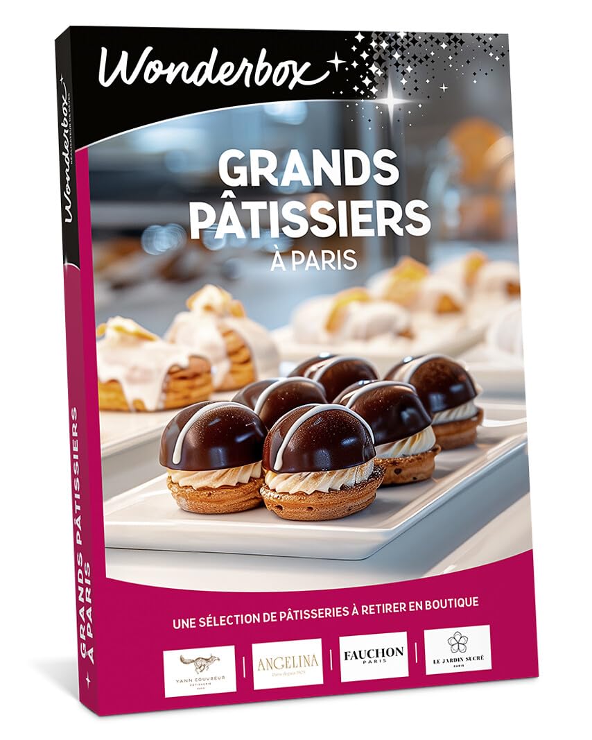 WONDERBOX - Grands Pâtissiers À Paris - Coffret Cadeau - Idée Cadeau Gastronomie | 1 sélection de pâtisseries à récupérer - Adresses parisiennes de renom - Macarons, tarte, éclair, flan vanille, Paris-Brest