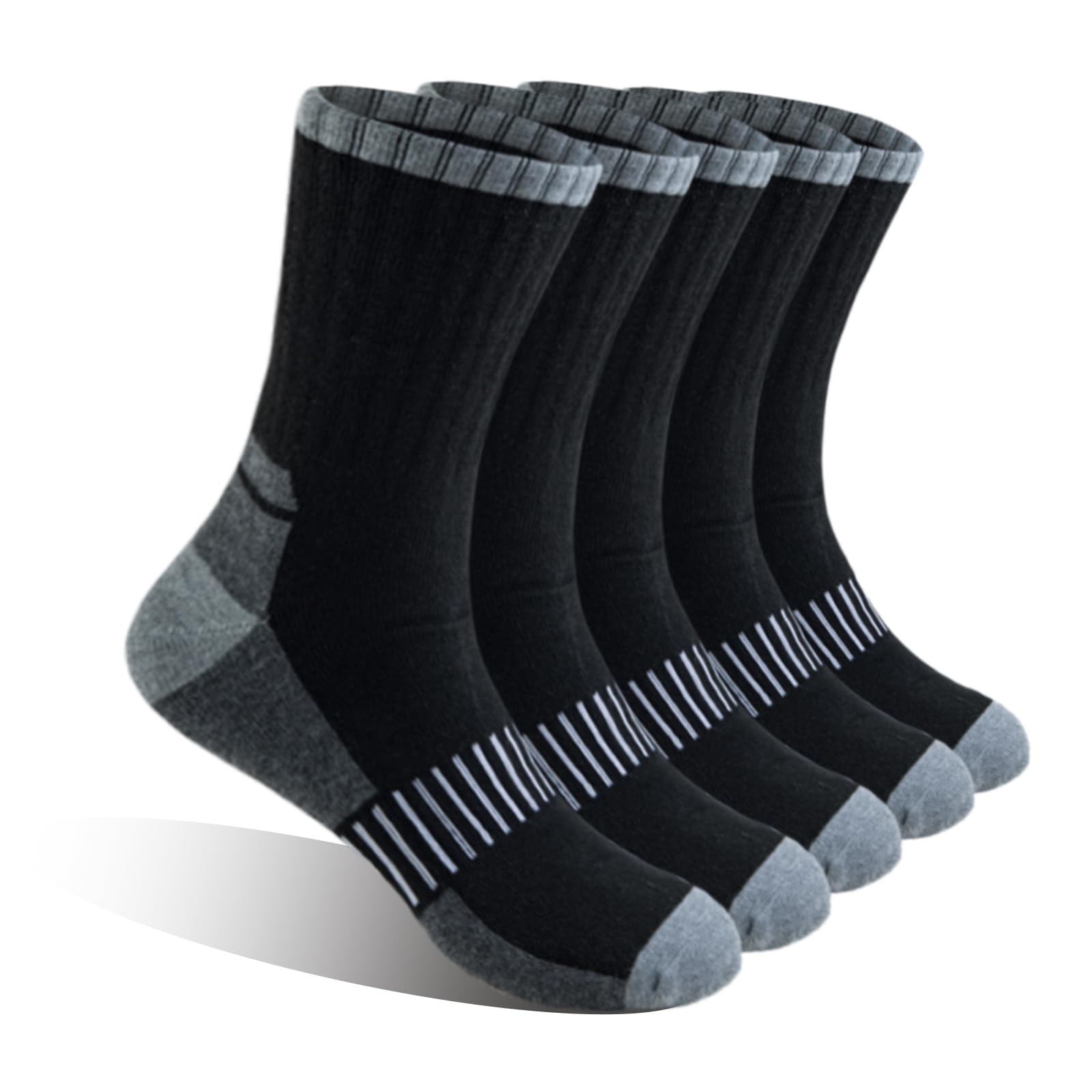 Josnown Winter Hiking Socks for Men, 5-Pack Thermal Warm Thick Cushioned Moisture Wicking Work Crew Boot Socks, Sizes 7-12