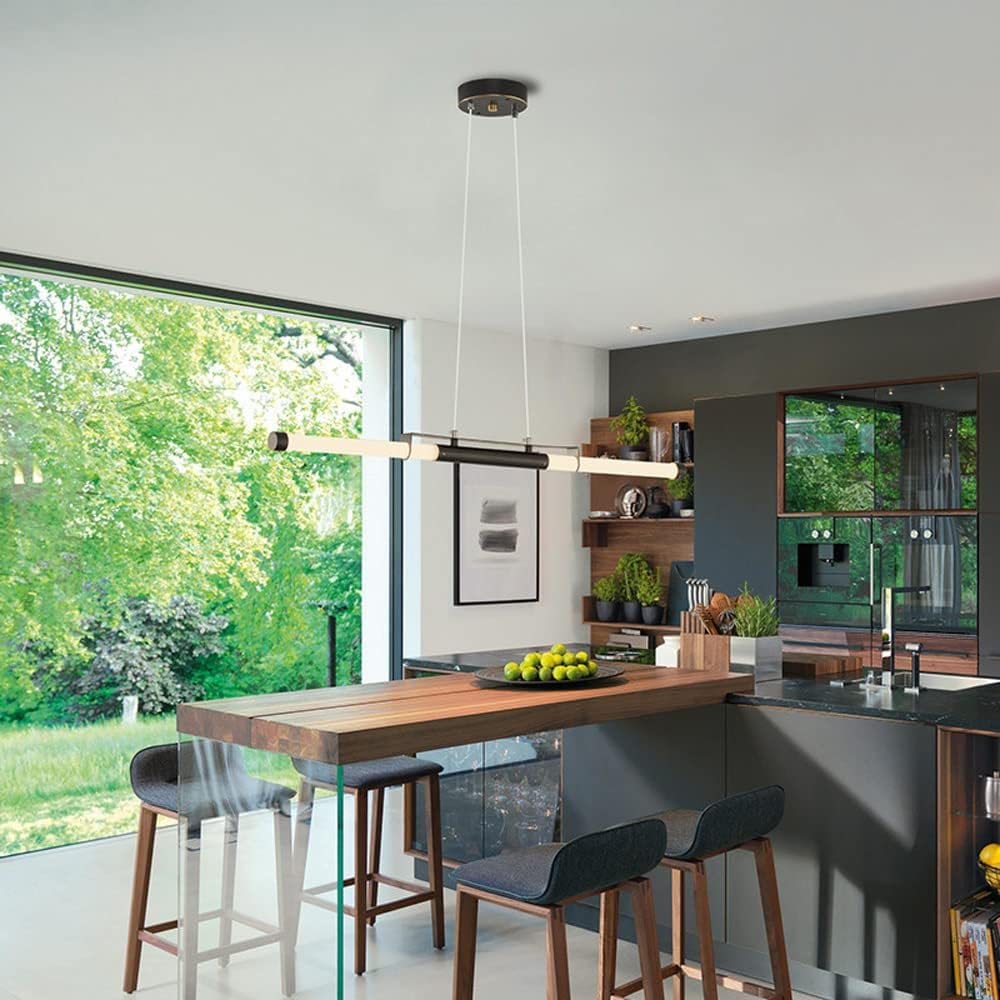 Suspension Led Minimaliste, Lampe Linéaire, Luminaire D'Îlot de Cuisine En Cuivre, Lustre À Longue Bande, Plafonnier, Lampes Suspendues Modernes Pour Table À Manger (Noir, 80 Cm)/Svart/100 Cm