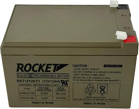 ROCKET RKT12120 F1 12V 12Ah Sealed Lead Acid AGM Battery Rechargeable, Maintenance-Free, Non-Spillable For Alarm Systems, Emergency Lighting, Mobility, UPS & Solar