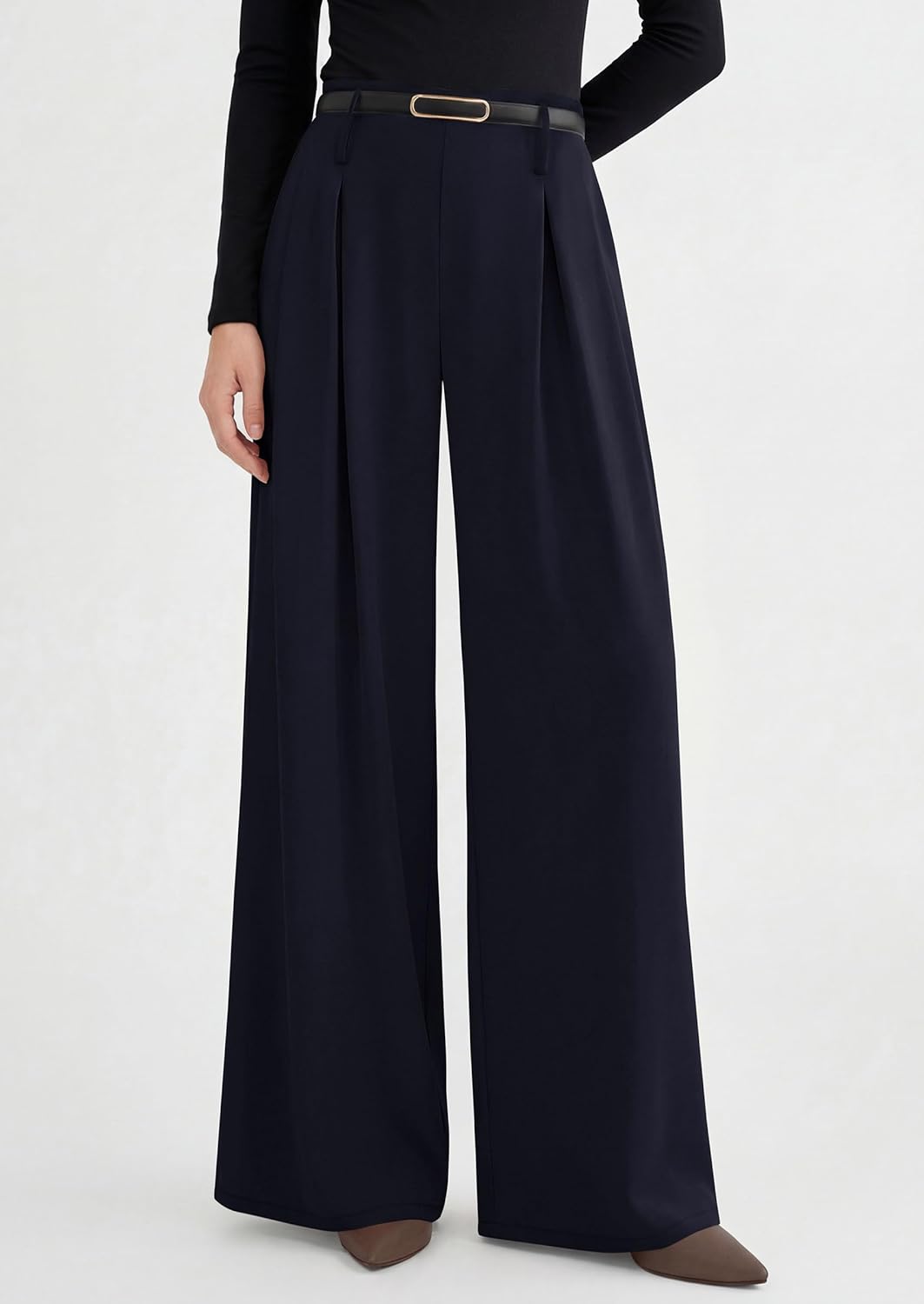 PRETTYGARDEN Womens Spring Wide Leg Trousers 2026 High Elastic Waist Loose Pleated Long Flowy Palazzo Work Pants with Pockets - Image 5