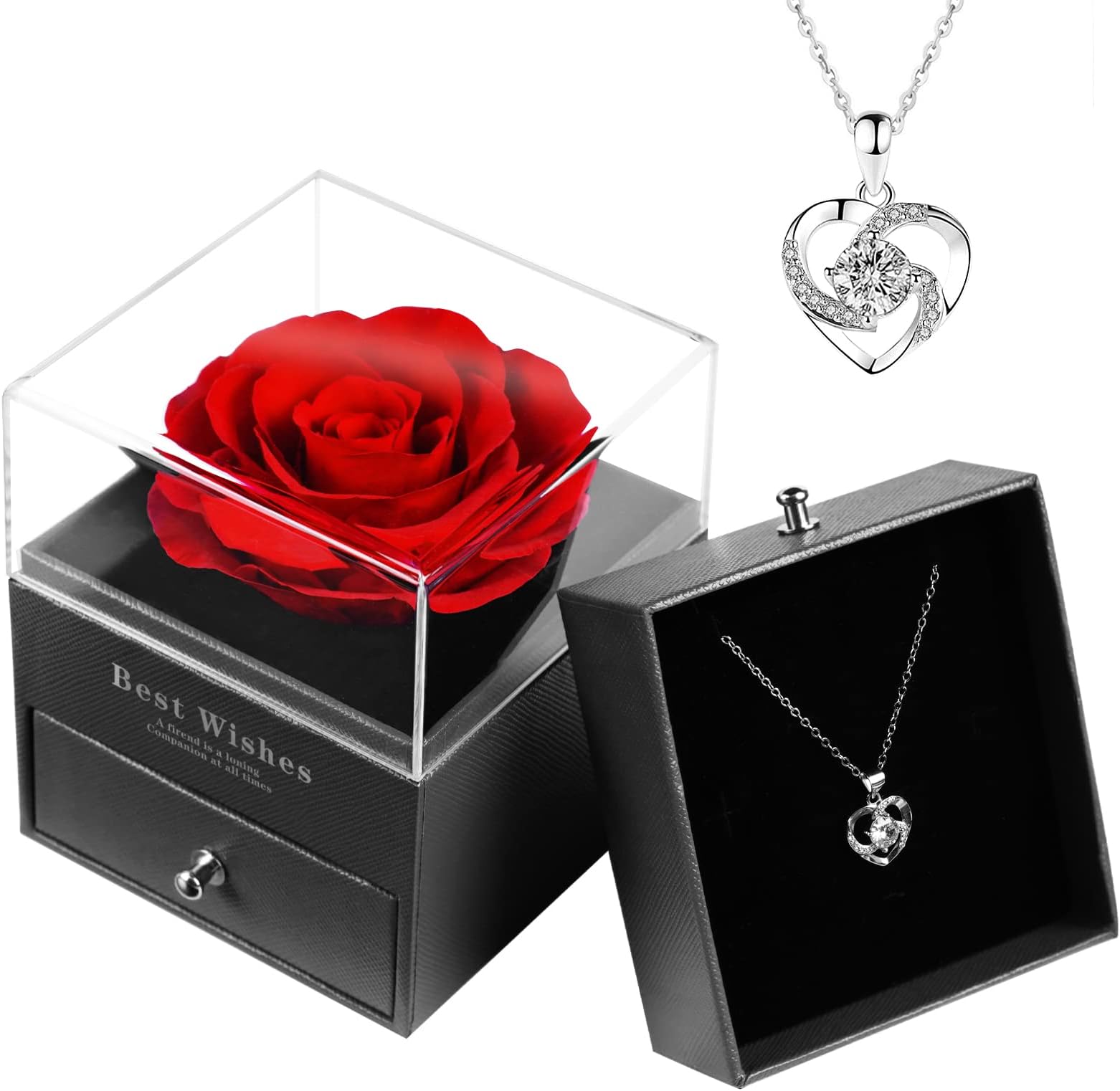Preserved Rose with Necklace, Valentines Day Gifts for Her, Women, Wife, Girlfriend, Forever Rose Gifts for Mom Grandma on Birthday, Mothers Day, Anniversary, Preserved Flowers Jewelry Box