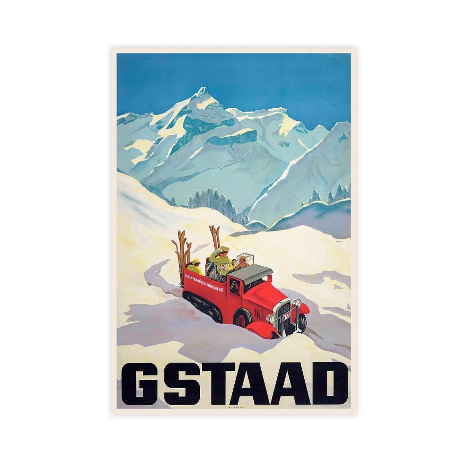 NCUDANK Antique Travel Poster in Gstaad, Switzerland Canvas Poster Wall Art Decor Print Picture Paintings for Living Room Bedroom Decoration 12x18inch(30x45cm)