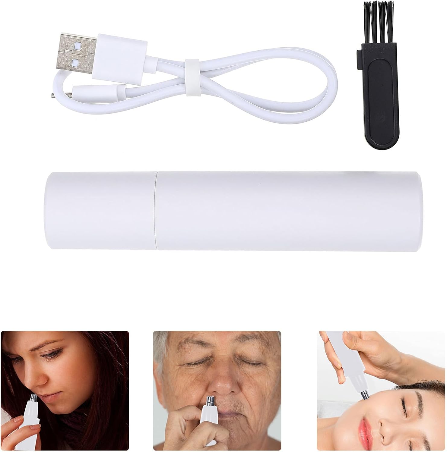 USB Rechargeable Nose Hair Remover and Ear Hair Trimmer for Men and Women Portable Electric Vibrating Personal Care Device for Home Use White