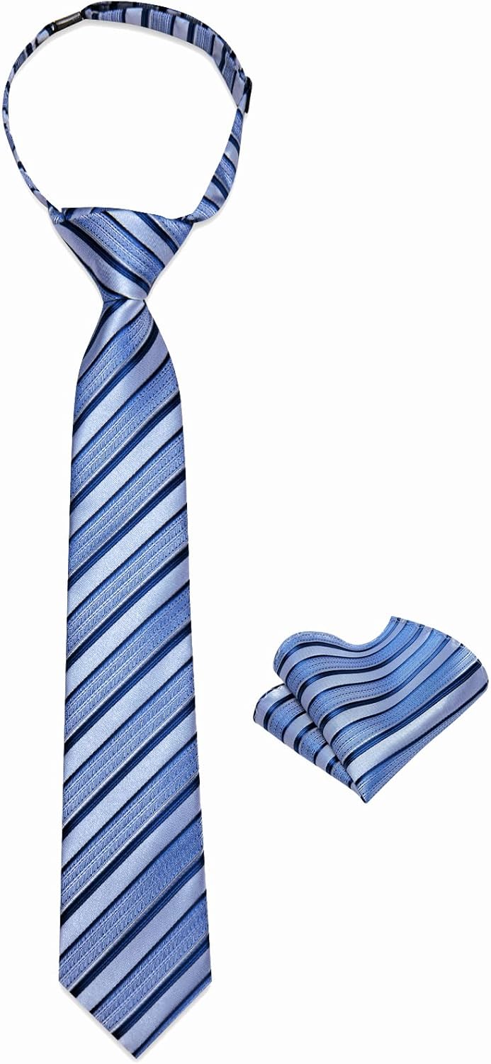 Boys Tie Adjustable Pre-tied Clip on Kids Necktie Set Hanky Ages 8-14 Striped Plaid School Uniforms Graduation - Image 3