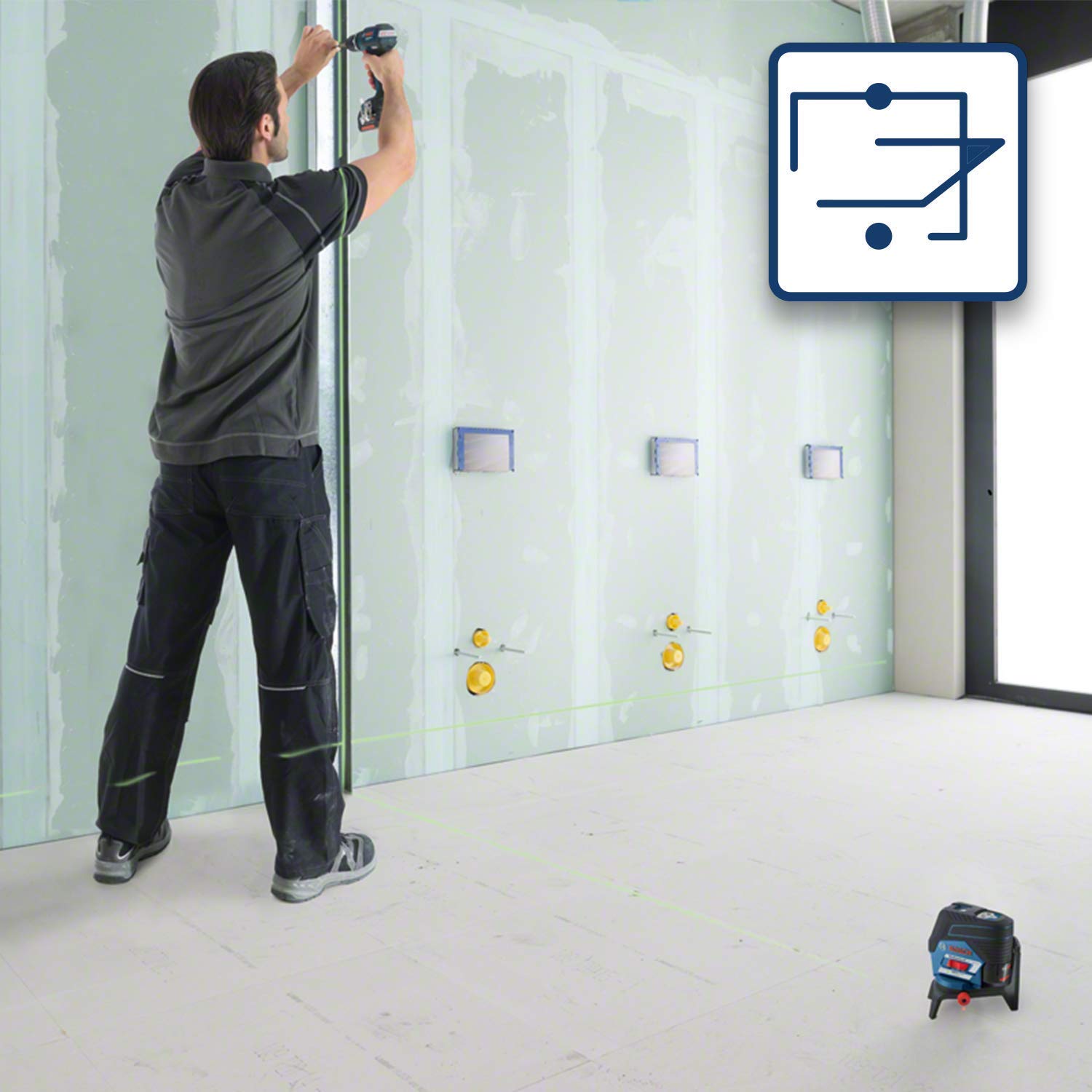 Bosch Professional Niveau Laser GCL 2-50 CG (sans batterie et chargeur, laser vert pour l'intérieur avec fonction application, support, portée visible : jusqu’à 20 m, dans une L-BOXX)
