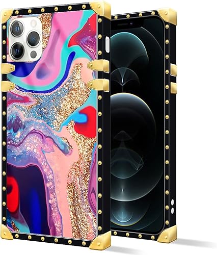 DAIZAG Funda compatible con iPhone 13 Pro, diseño de mármol B, elegante funda de lujo para mujeres y niñas, decoración de metal, diseño de esquina,