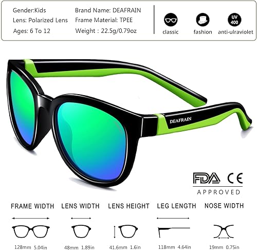 Miniatura 2 de DEAFRAIN Lentes de sol polarizados para niños y niñas de 6 a 12 años