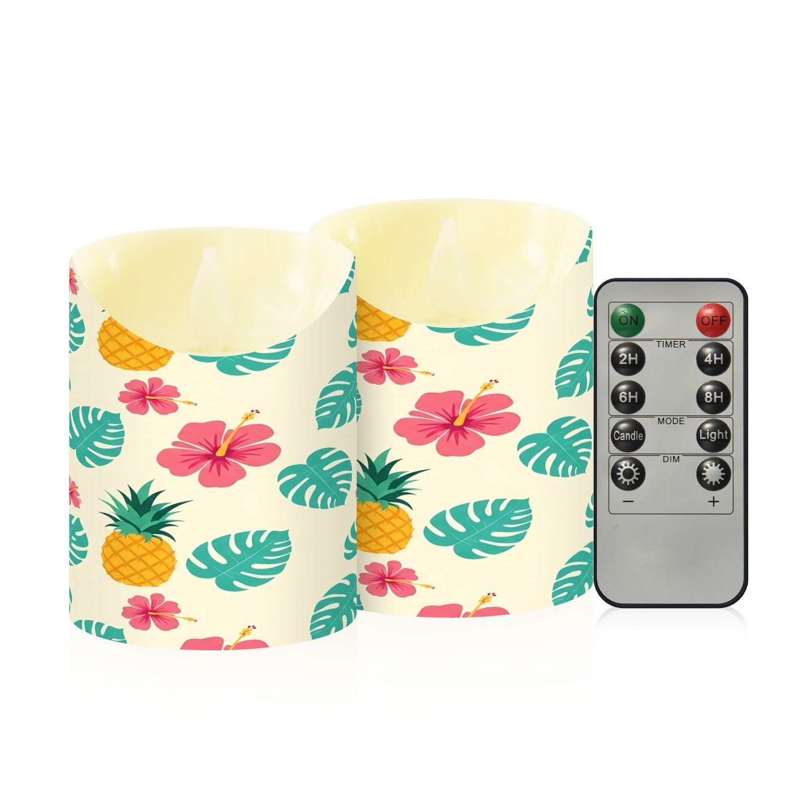 Cgiub Pineapple Flameless Candles with Timer 2pcs Battery Operated Flickering Flameless LED Pillar Candles for Holiday Home Wedding Fireplace Decor