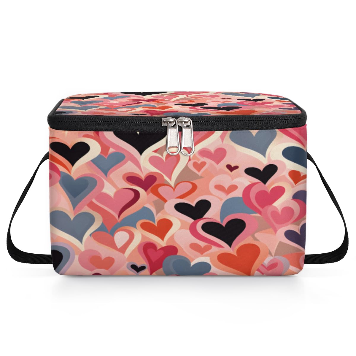 GzLeyigou Colorful Heart Decor Lunch Bags for Women Men 9 Cans, Hot & Cold Food Delivery Bag Insulated Grocery Bag Insulated Lunch Box Cooler Bag for Office Work Picnic Beach