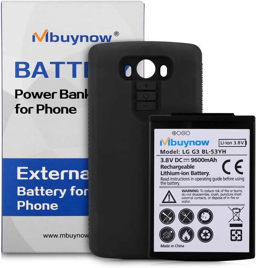 Mbuynow LG G3 9600mAh Extended Battery with Protective Black Case Cover (180 Days Warranty Guarantee)