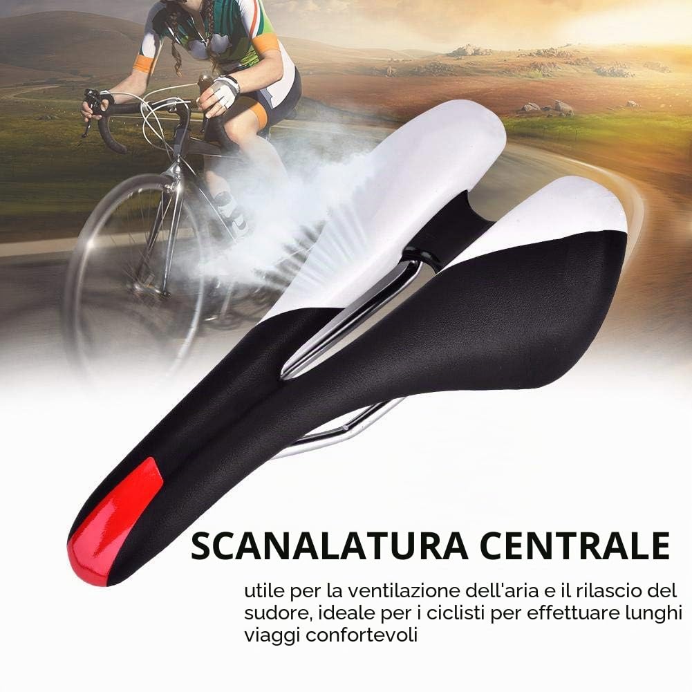 Alomejor Sella Bicicletta, Professionale Sella in Pelle può Ergonomico Antiprostata Sedile Leggero Confortevole Morbido Sella per Mountain Bike, Bici da Strada(Black And White)