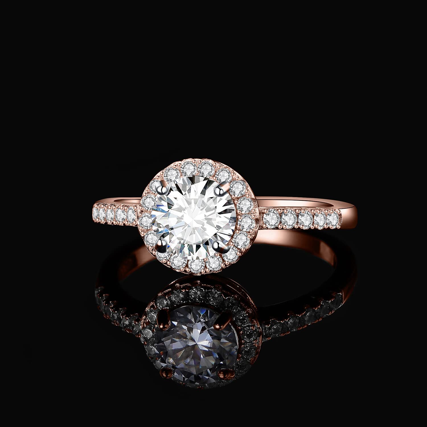 JewelryPalace 1.55ct Halo Cubic Zirconia Bague Taille Rond Pierre Argent Massif 925 Femme, Plaqué Or Jaune Or Rose Bague Diamant Simulé Fiançailles Mariage Promise Alliance, Ensemble Bijoux Mariee