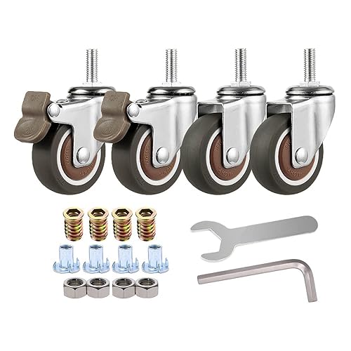 Miniatura 8 de 1.5'' Mute Swivel Rubber Wheel,with T nut M8x20mm Stem Threaded Mini Furniture Casters,Load 165Lbs, for Workbench, Table, Cabinet,Coffee Table of