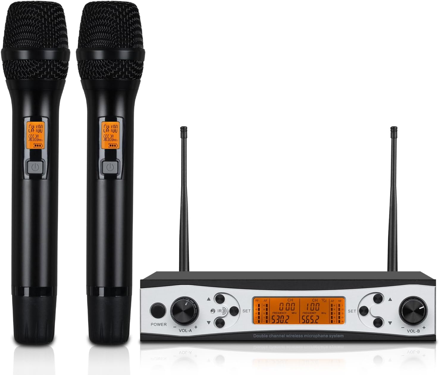 Wireless Microphone System,298ft Range UHF Metal Wireless Dual Professional Cordless Dynamic Handheld Microphone for Karaoke, Meeting, Church, Wedding