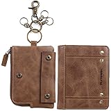 Mens Genuine Leather RFID Blocking Bifold Wallets Classic Vintage Wallets with Coin Pouch and Keychains Brown