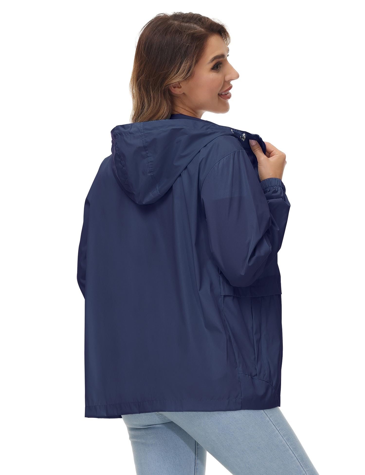 Chaqueta impermeable ligera para mujer, cortavientos con capucha plegable para actividades al aire libre — view 2