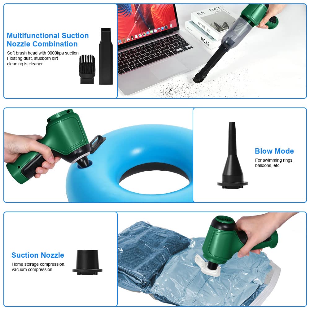 URAQT Staubgebläse Druckluft, 9000Pa 3 in 1 Handstaubsauger Akku Hand Stark Mini Staubsauger Auto Kabellos USB Aufladbar mit Waschbarer Filter Tastatur Reinigung für Haus Büro Auto Küche Grau