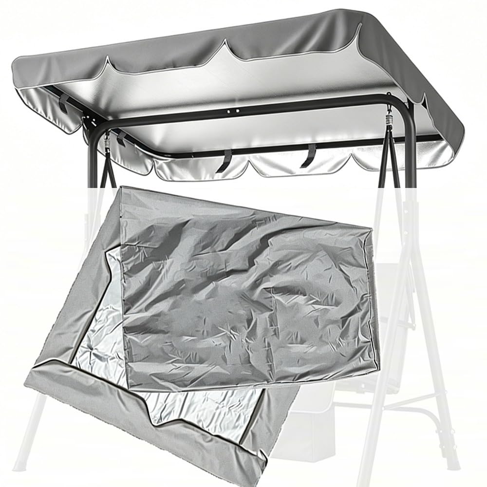 TAJMDGW Patio Swing Chair Top Cover Waterproof Oxford Porch Swing Glider Canopy Replacement Shade Fabric For Outdoor Yard Park Backyard(Grey,249x185cm(98x73inch))