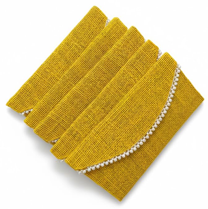Byra Yellow Jute Pearl Lace Shagun Money Envelope - Wedding Gifting Favors (Set of 5)-image-6