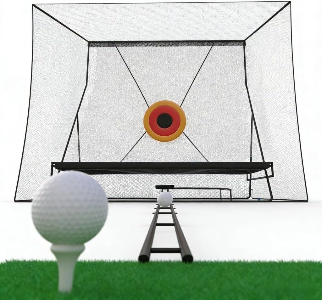 10X8Ft Golf Hitting Net for Driving Real Balls, Indoor Chipping Practice Swing Training Nets with 11Ft Ball Return and 28x14 inch Ball Blanket, Heavy Duty Netting for Backyard Outdoor