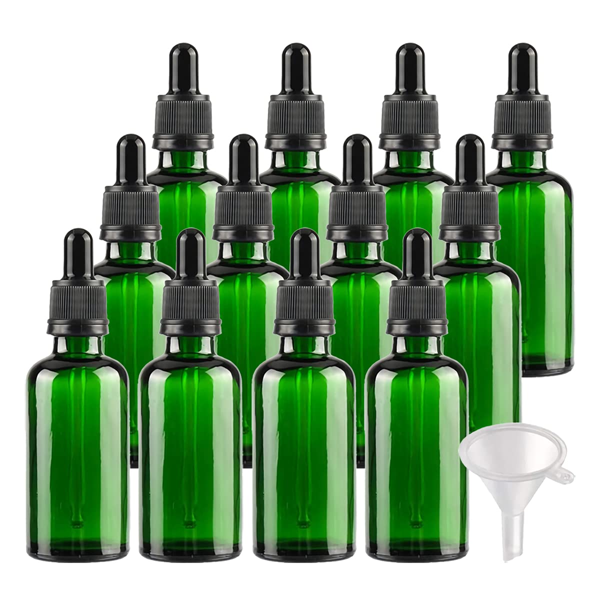 24 Piezas Verde Frasco Cuentagotas Cristal 50ml con Cierre a Prueba de Manipulaciones , Botellas Cuentagotas Vacío con Pipeta de Vidrio, para Aromaterapia Aceites Esenciales