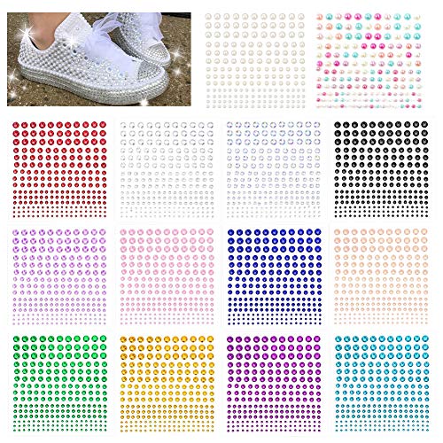 3030 PCS Self-Adhesive Rhinestone & Pearl Sticker 14 Sheets Crystal in 5 Size 2/3/4/5/6mm 14 Colors Bling Jewels Gem Decal for Crafts, Body, DIY Nails, Festival, Carnival, Makeup