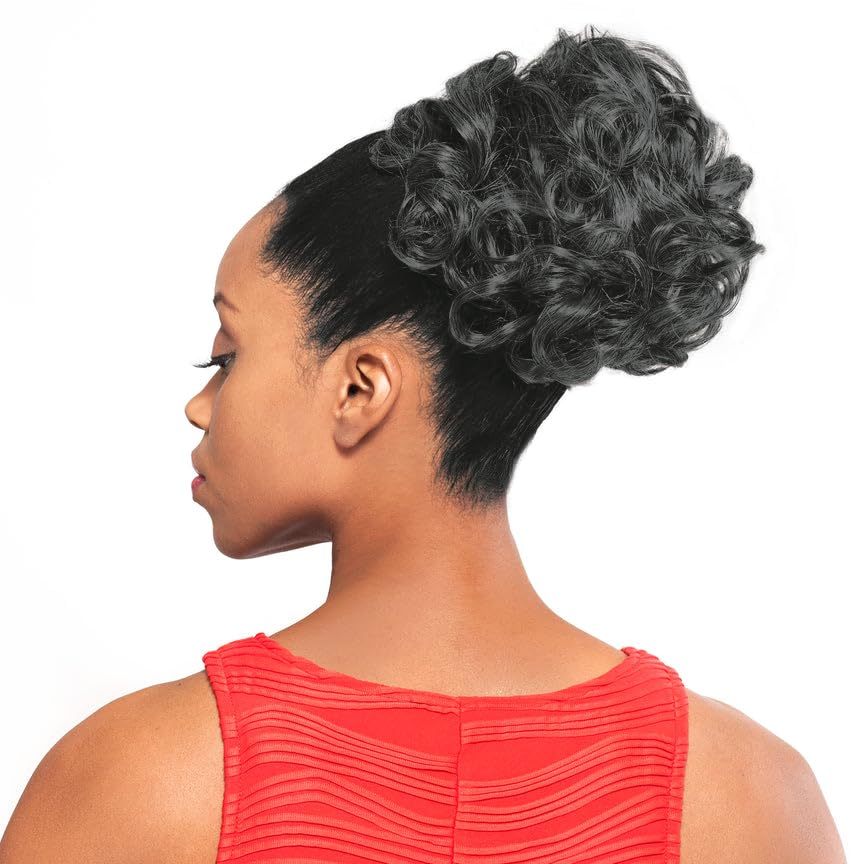 DS004 Curly Ponytail Color 280 - Foxy Silver Wigs 6" Short Length Drawstring Larger Curls Hairpiece Extension Synthetic Black Grey Bun Womens Bundle