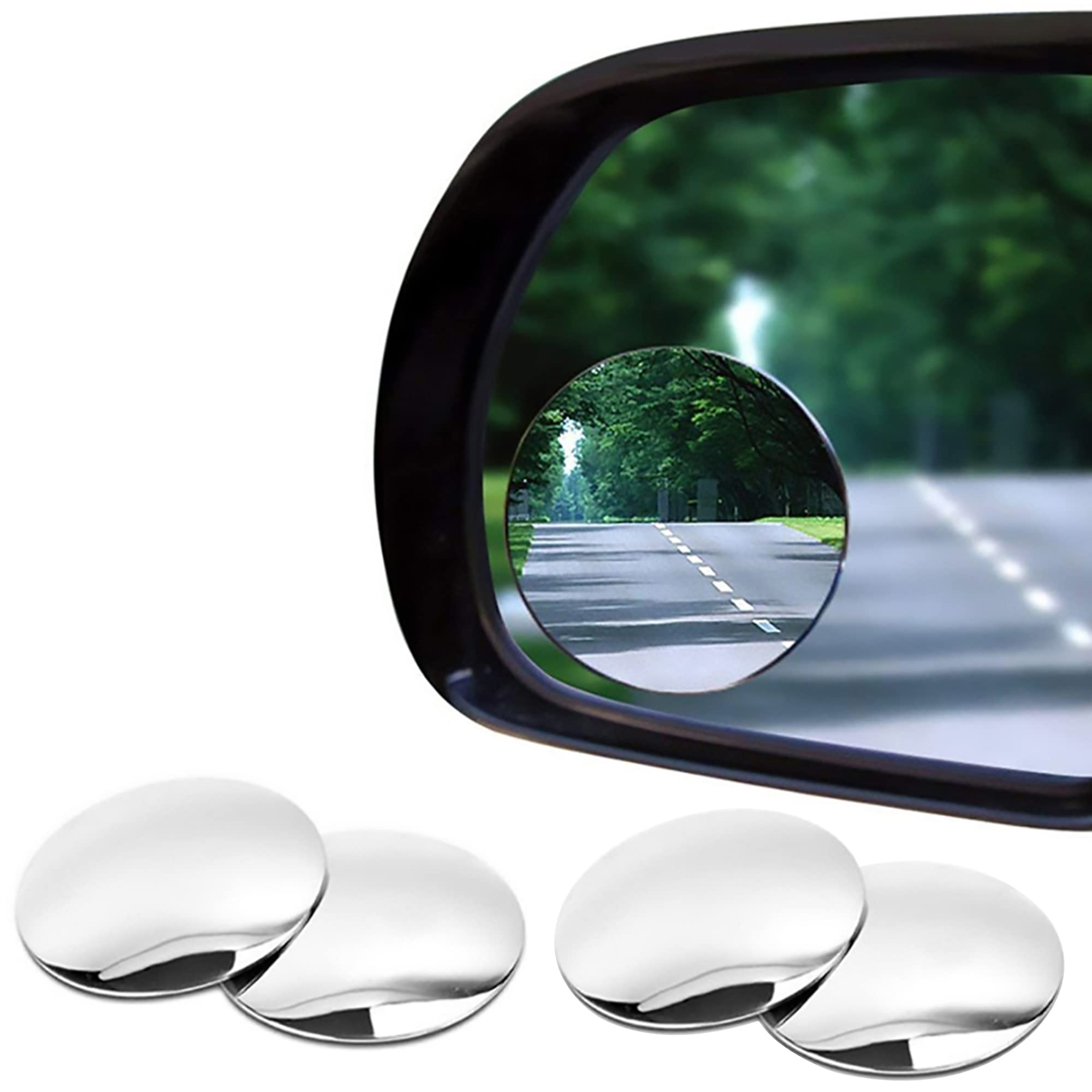 Blind Spot Mirror - 4 Pack 2" Blind Spot Mirrors For Cars - Rust Resistant Aluminum - NEW LARGER 2 inch Rear View Blind Spot Mirrors 4pcs Oval Convex Self Stick - Essential Accessory [Bundle 4pk]