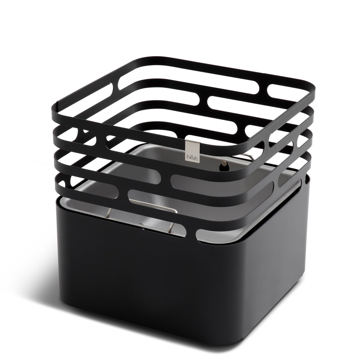 höfats - Hoguera Cube - fogata, Barbacoa, Banco para Sentarse y Mesa - para el jardín y terraza - Acero Inoxidable - Negro