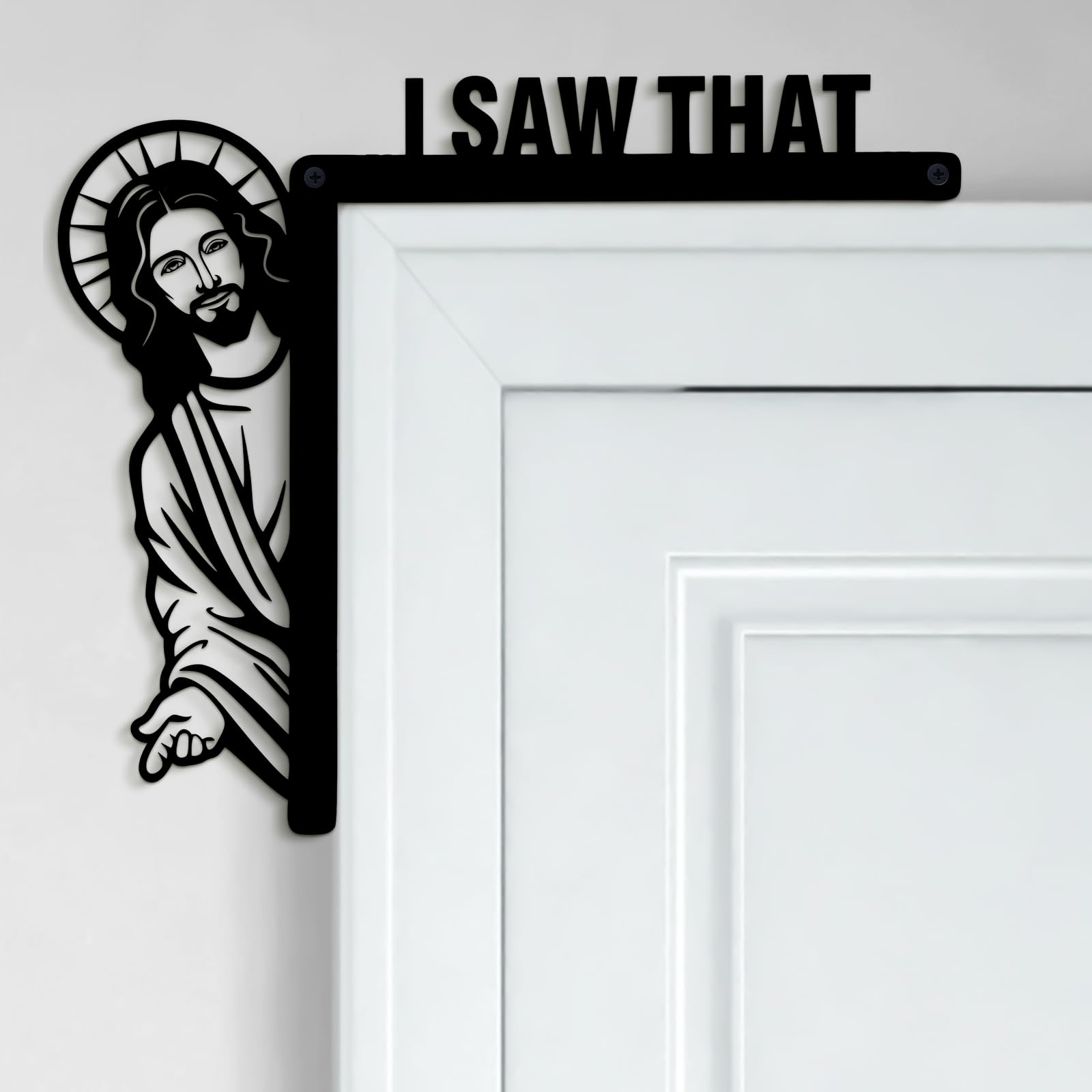 Blulu Creative Corner Decor 7.9 x 8.5 Inch I Saw That Door Frame Metal Sitter Bless This Home Window Decor for Home Cabinet Frame Corner Decoration Supplies (Left)