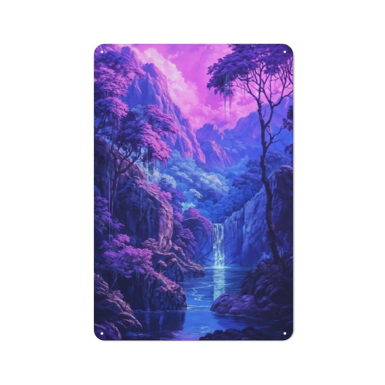 Junmoney Surreal Violet Waterfall Vintage Metal Wall Sign 30X20cm For Garage Or Workshop, For Metal Sign Collectors, For Garage And Workshop Walls