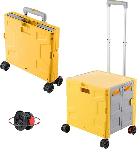 Miniatura 12 de FELICON SELORSS - Carrito plegable portátil plegable con mango telescópico de plástico resistente y duradero, 4 ruedas giratorias para viajes, Blanco
