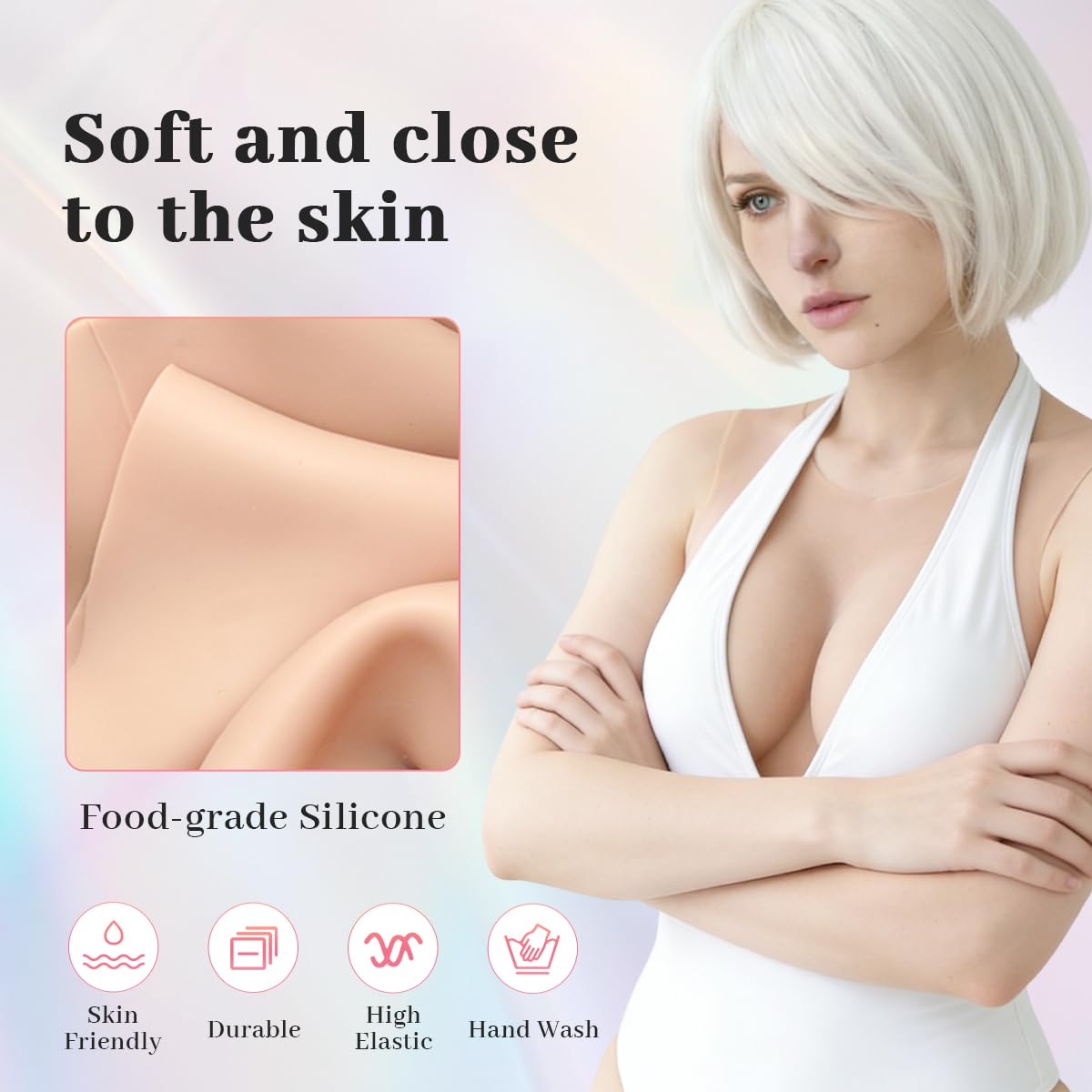 Minaky Faux Seins Silicone Col Rond Fournitures Mastectomie Silicone Réalistes pour Crossdresser Transgender Drag Queen