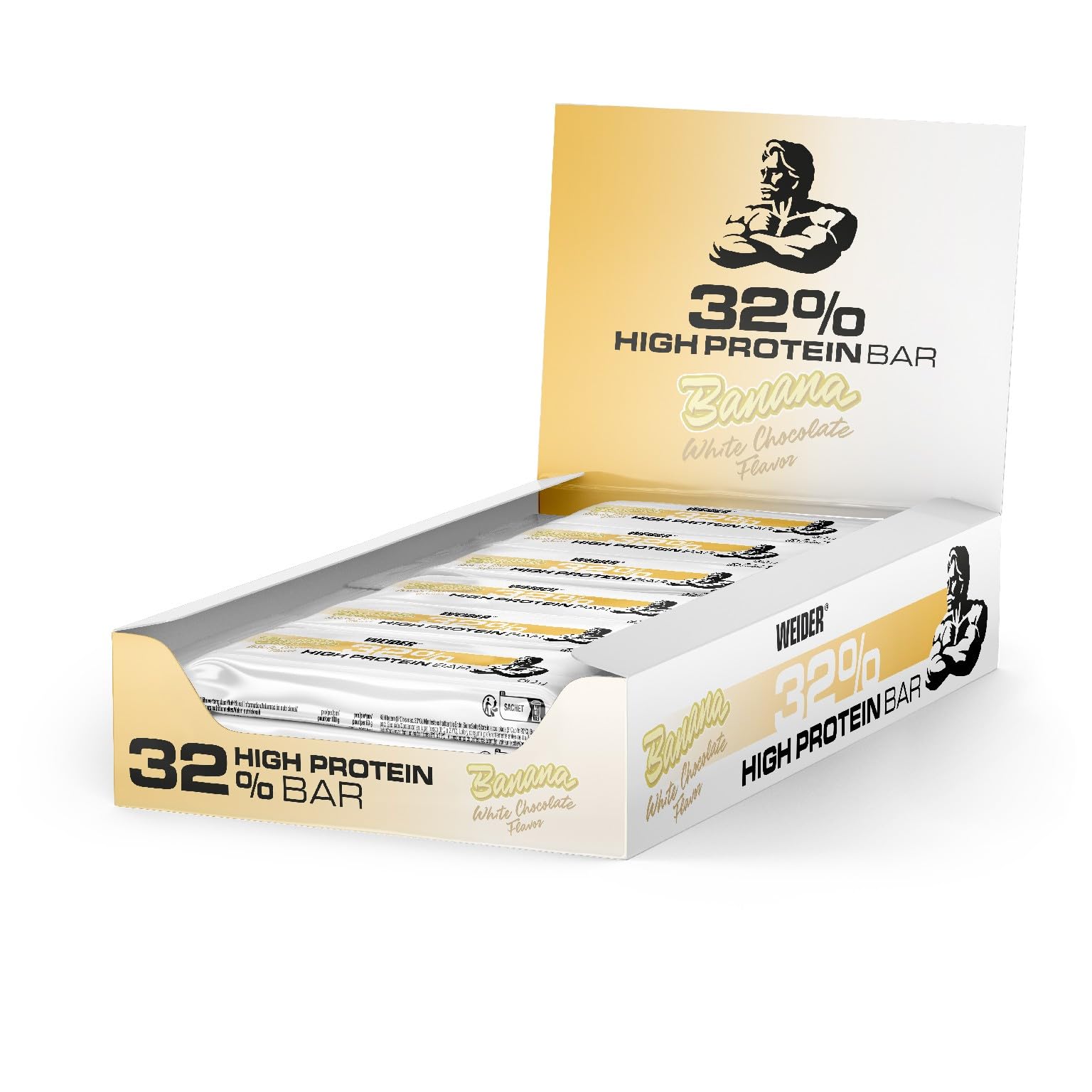 WEIDER 32% High Protein Bar, Baretta Proteica al gusto di Banana al Cioccolato Bianco, 12 x 60 g