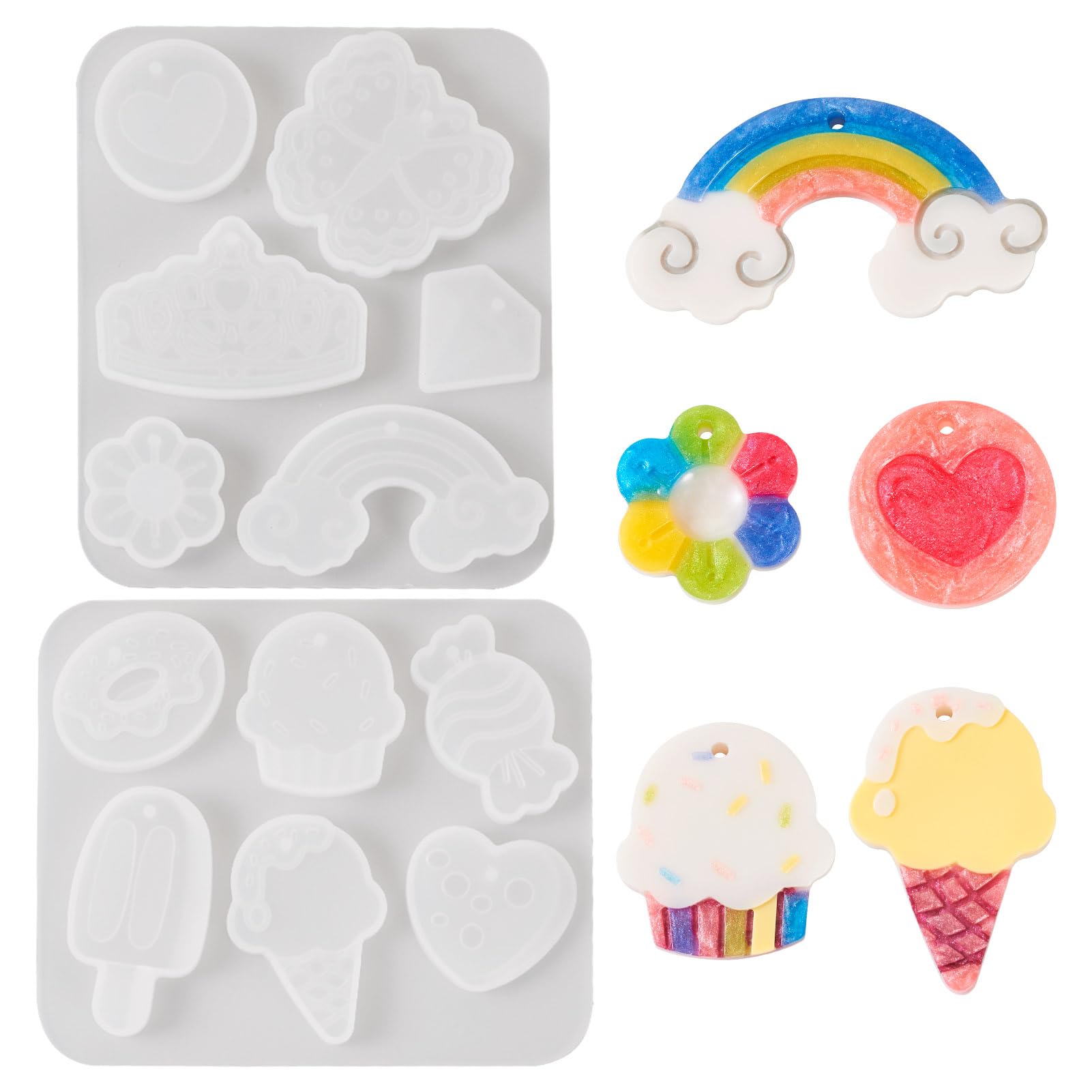 PandaHall 2pcs Candy Silicone Molds Ice Cream Casting Resin Molds Rainbow UV Resin Mould for Epoxy Crafts Jewelry Making