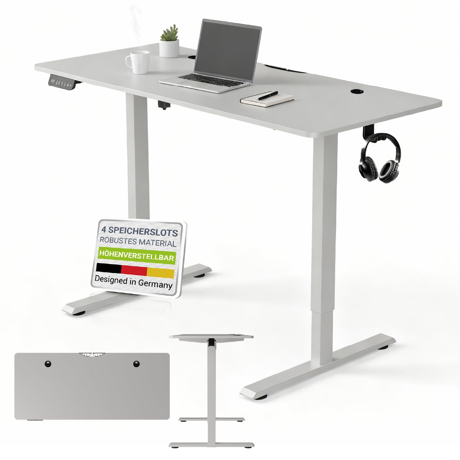 Juskys Höhenverstellbarer Schreibtisch 140x60cm - Elektrisch stufenlos verstellbar Bürotisch Sitz- & Stehtisch Speicherplatz Memory-Funktion - Weiß