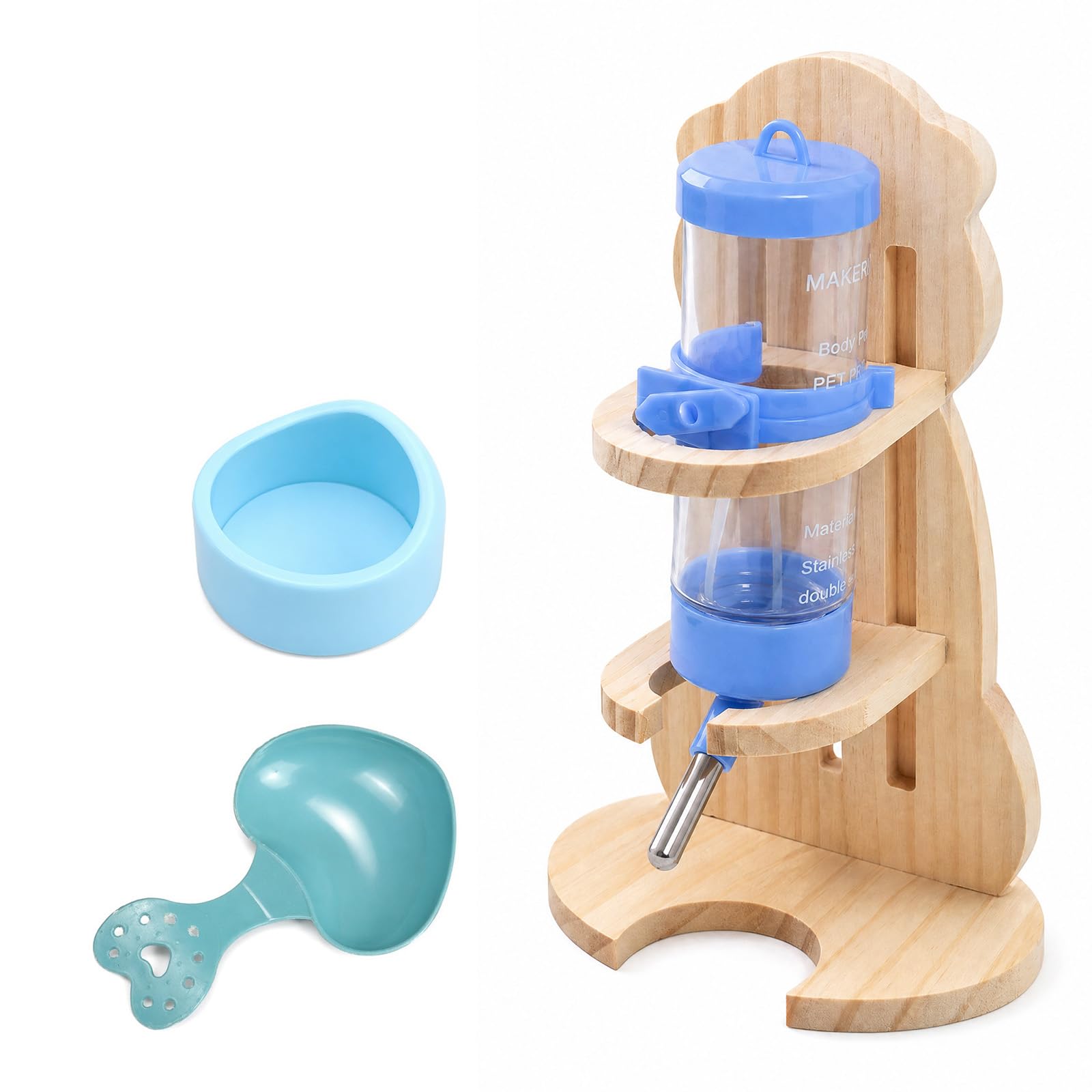 4 in 1 Hamster Water Bottle Set, 125ml Wooden Stand Adjustable