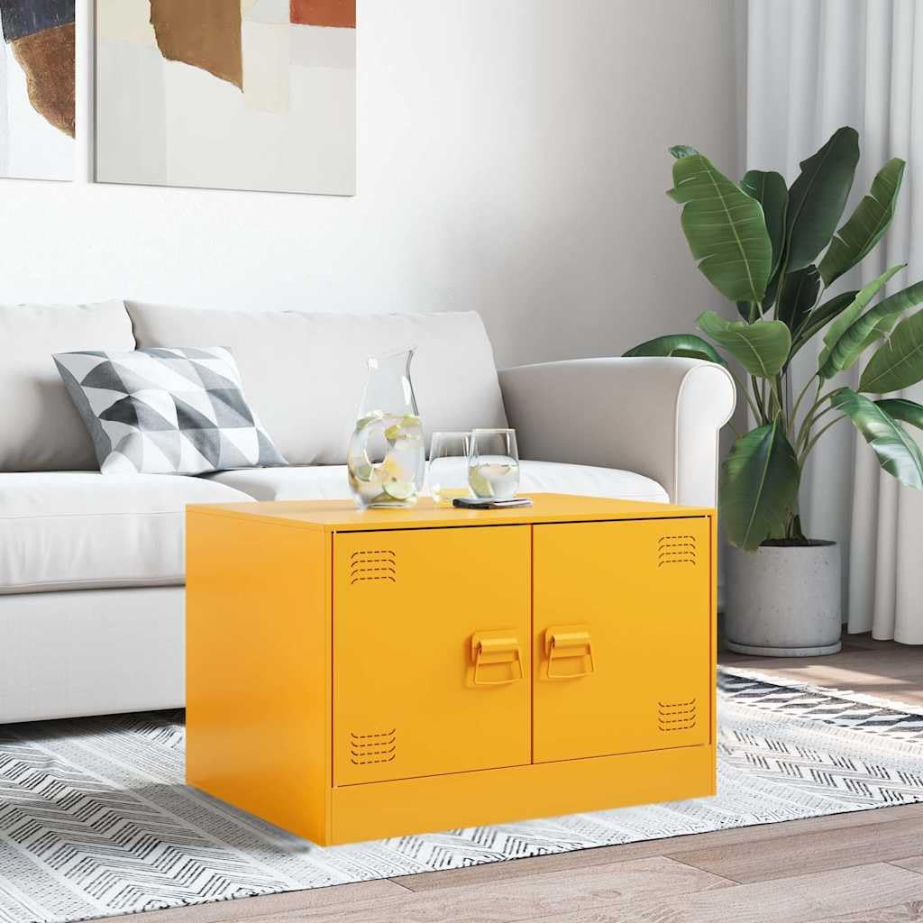 Tavolino da salotto giallo senape, 67 x 50 x 44 cm, in acciaio