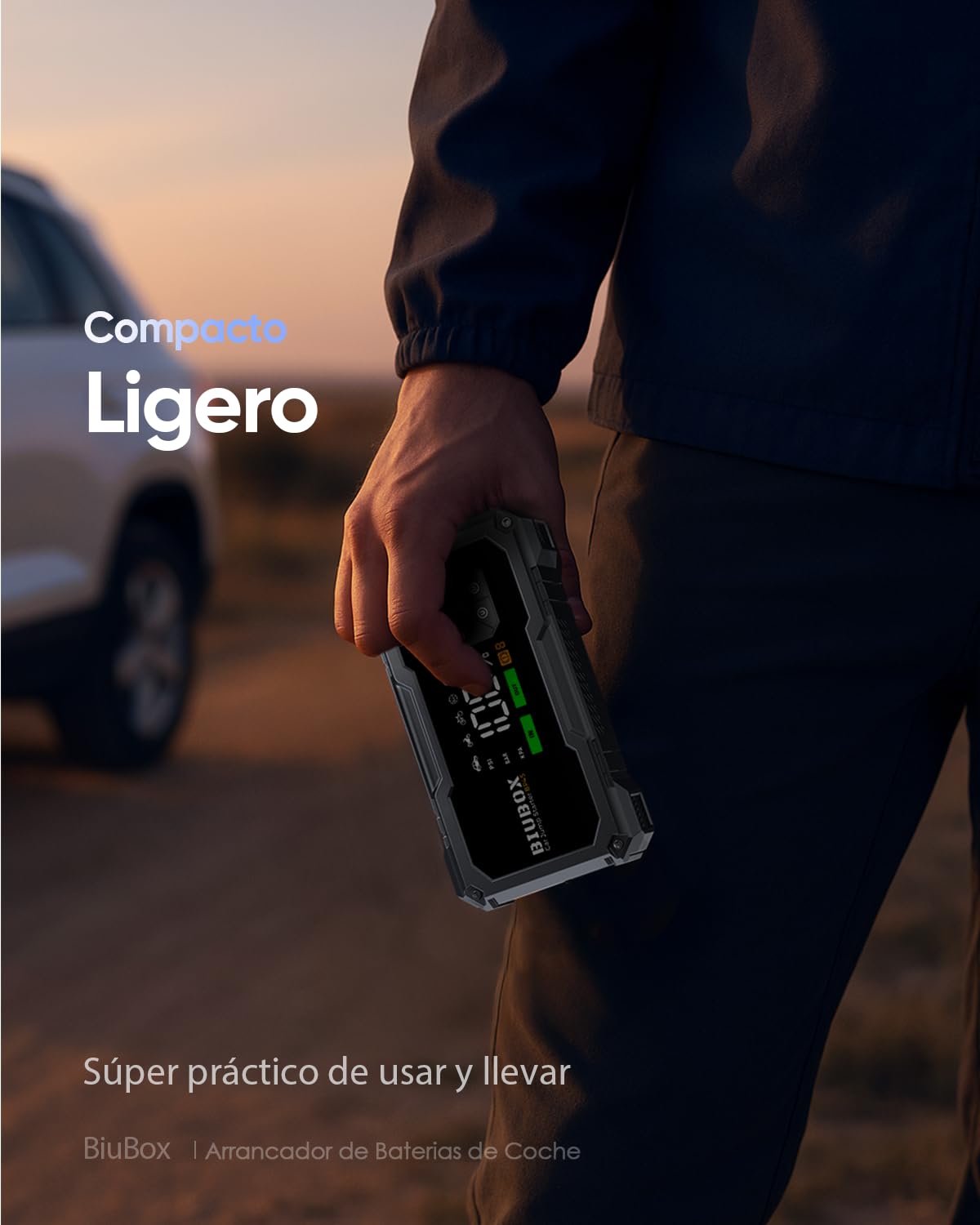 Arrancador de Baterías de Coche con Compresor de Aire 150PSI, 8500A BiuBox Arrancador de Coches Portatil (para Toda Gasolina o 9L Diesel), Booster Batería de 12V Jump Starter con Luz LED 500lm