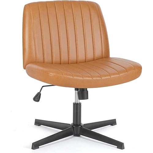 Sweetcrispy Office Chair No Wheels - Armless Desk Chair No Wheels Cross Legged Office Chair Wide Swivel Home Office Desk Chairs