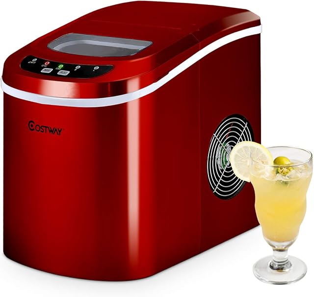 COSTWAY Ice Maker Machine, Portable Counter Top Electric Ice Machine, Silent & Easy Operation, 12Kg Ice in 24 Hours, 2.2 L Tank, Including Scoop and Removable Basket