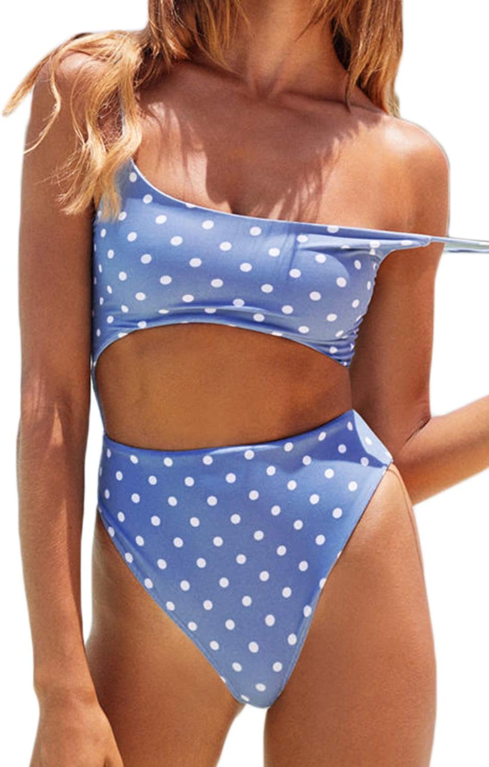 Womens Scoop Neck Cut Out Front Lace Up Back High Cut Monokini One Piece Swimsuit