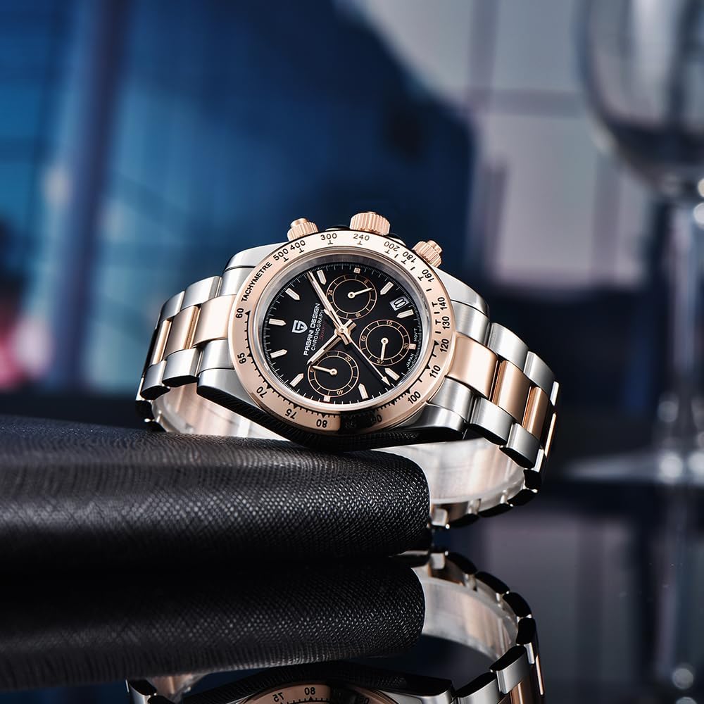 Pagani Design PD-1644 Quartz Men's Watch, Date, Sapphire Lens, 316L Stainless Steel, Ceramic Bezel, VK63 Movement, Water Resistant Watch, Men's Sport Waterproof Chronograph Watch