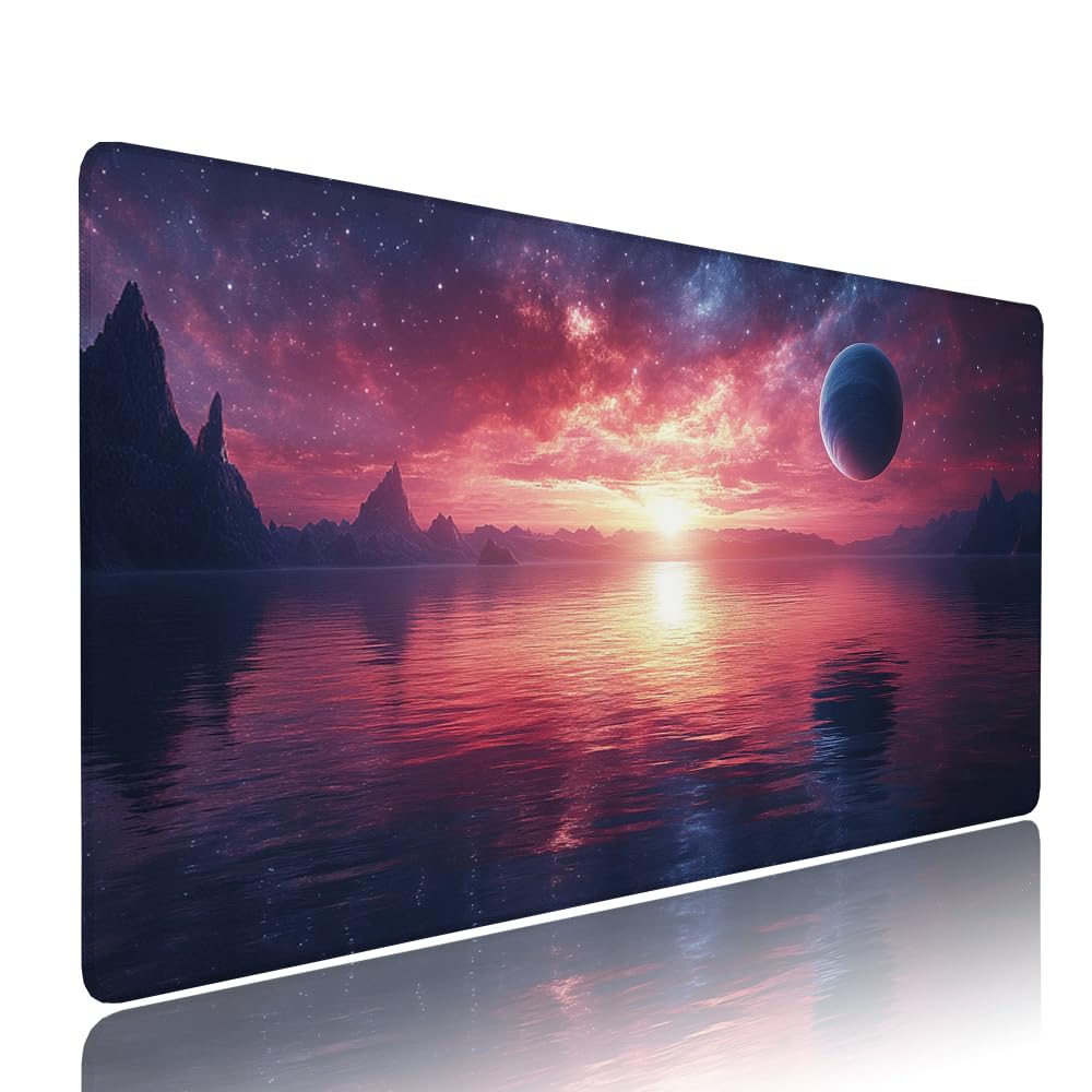 Czarna podkładka pod mysz xxl akcesoria do gier podkładka na biurko duża podkładka pod mysz i klawiaturę zachód słońca akcesoria pc 1400 x 600 x 3 mm mata biurkowa biurkowa, wodoodporna i