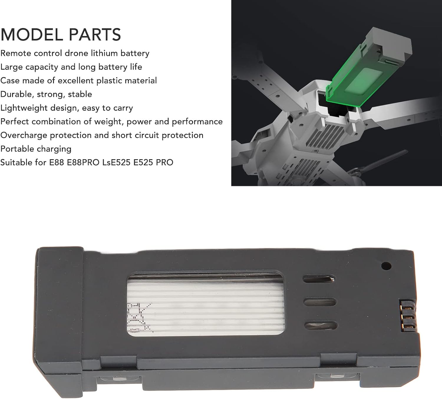 Yoidesu RC Drone Battery Replacement for E58 L800 JY019 S168, 3.7V Lithium Battery with Function, Portable Mini RC Aircraft Spare Battery, Quadcopter Spare Part (1800mah)