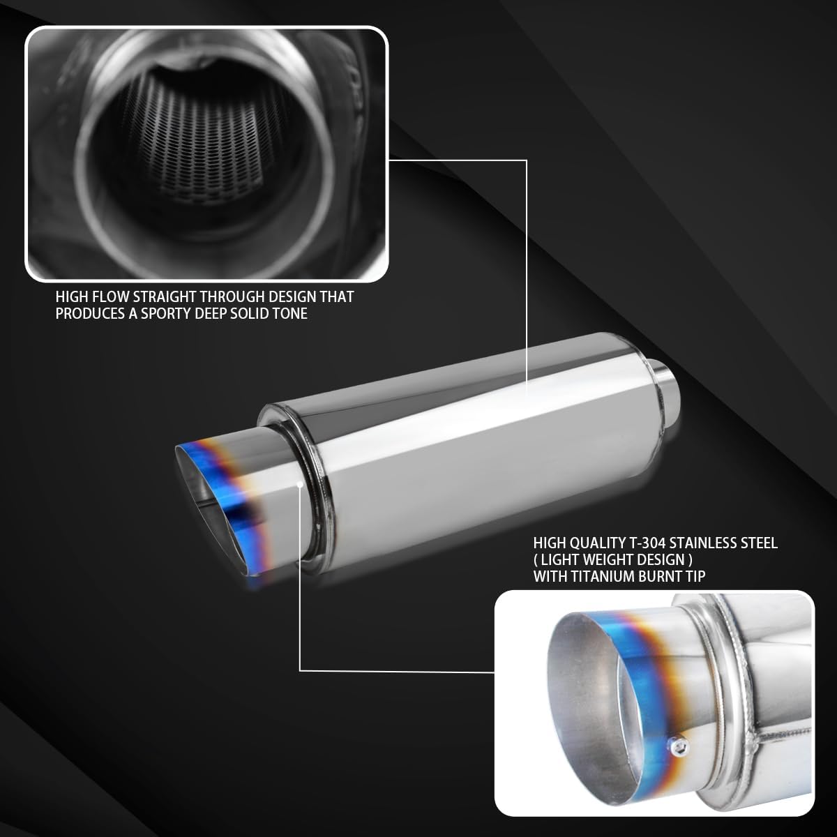 AUTOZENSATION Universal 4" Slant Burn Tip Fireball Style Stainless Steel +HP, Racing Exhaust Muffler
