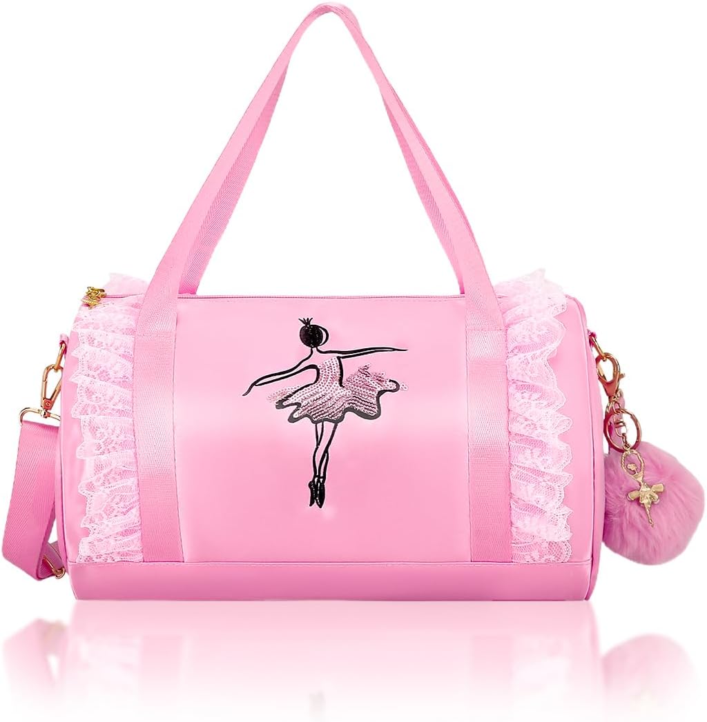 MoonmoCute Ballet Tutu Dress Bag, Waterproof Lightweight Ballerina Pink Dance Bag for Girls