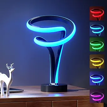 airnasa Modern Spiral RGB Table Lamp, Unique, 7 Colors 10 Light Modes LED, Touch Dimmable Cool Nightstand Lamps for Living Room Bedroom Office, Ideal Gift (Black)
